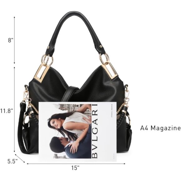 Elegant Vegan Leather Hobo Bag for Women - Rhinestone Accents & Spacious Design - Picture 4 of 6